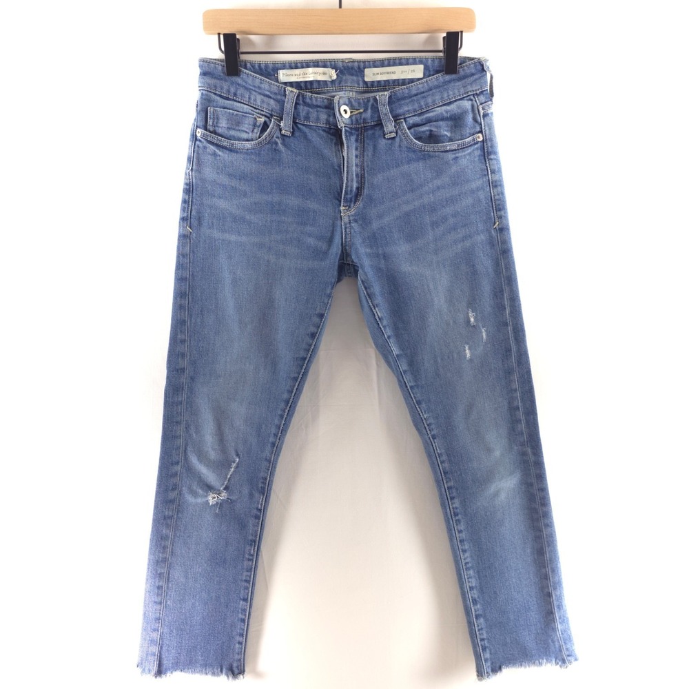 Pilcro Women Jeans Slim Boyfriend 26 Blue Distressed Raw Hem Anthropologie